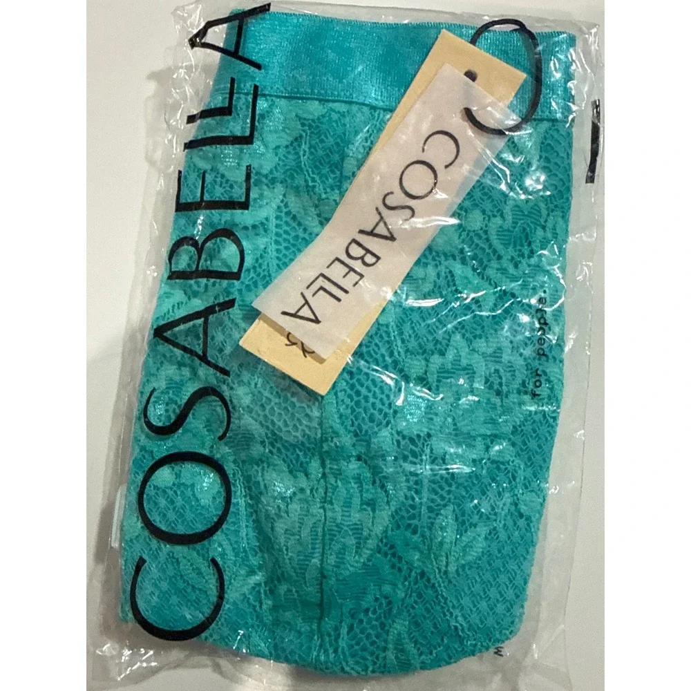 Cosabella Never Say‎ Never Sheer Lace Italian Tanga Men's Thong Turquoise L